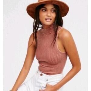 Ribbed‎ Knit Tank Top Sleeveless Mock Neck Stretchy Casual Trendy
